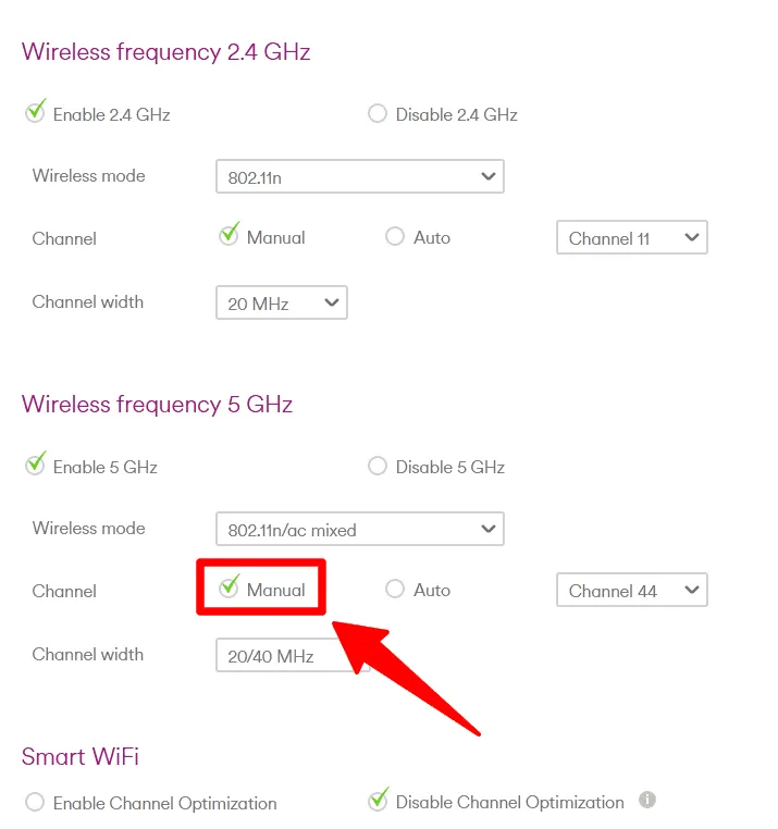 Set 5GHz WiFi network on Virgin Media to Manual