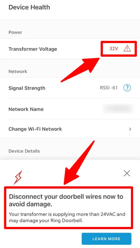 Ring doorbell voltage too high