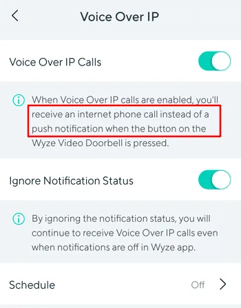 wyze VOIP notifications