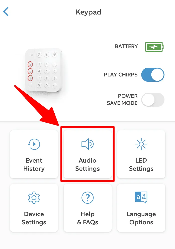 Ring Keypad Audio Settings